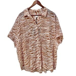 NWT‎ Ava & Viv Womens 1X Tiger Animal Print Rust Cotton Short Sleeve Lightweight